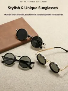 Vintage Round Frame Adjustable Sunglasses, Nd9 Light Control Lenses, Rotating Mirror Film, Ideal for Driving and Fishing, All Seasons