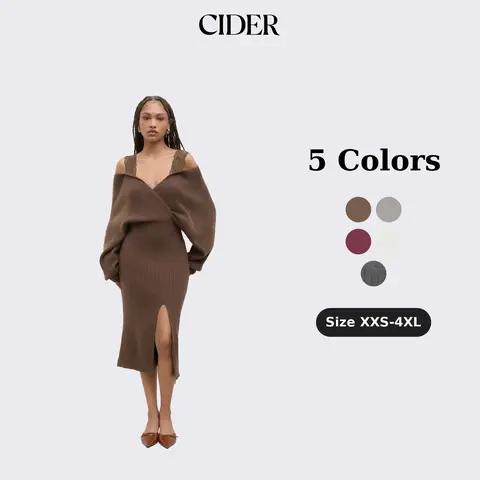 Cider Knit Off-Shoulder Wrap Lace Split Midi Dress SummerFinds