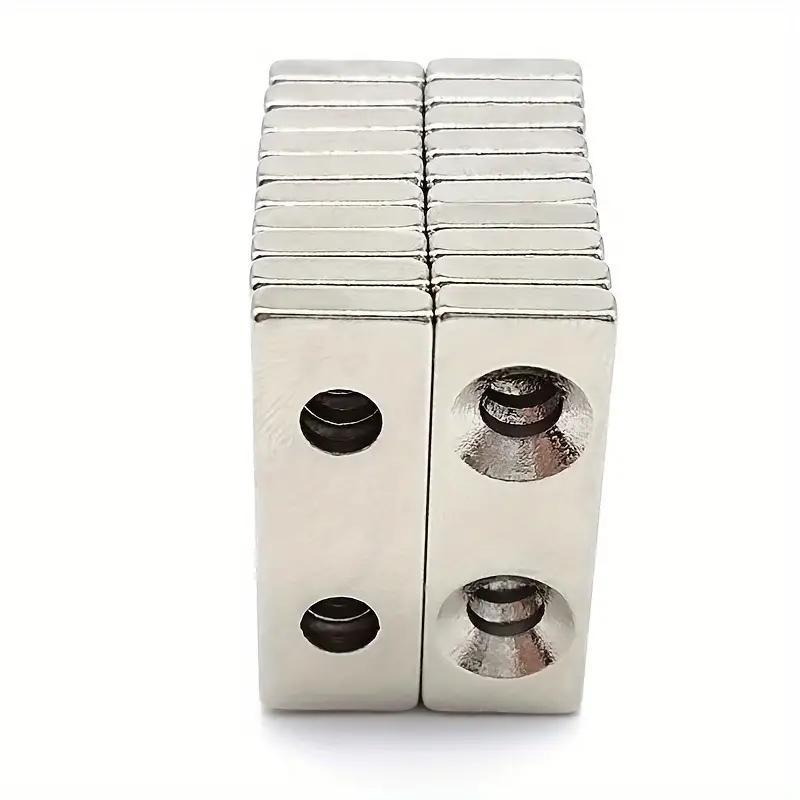 Strong Neodymium Square Magnets, Double Hole Design Magnets, Durable Multi-Application Magnetic Tool for Door, Window, Cabinet, Hardware