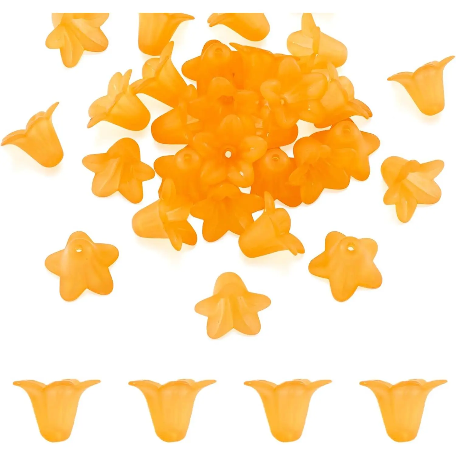 50 count Frosted  Flower Beads 17.5x12x1.5mm Transparent Floral Pendants Clear Flower Bead Caps Loose End Spacer Beads for  Making (Orange)