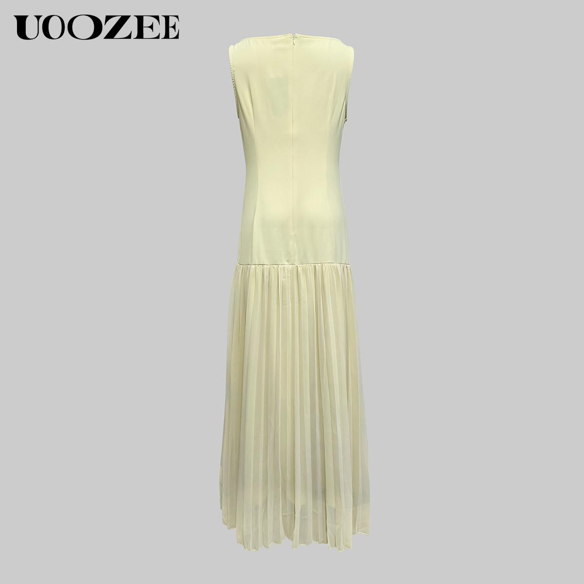 UOOZEE Women 2025 Evening Prom No Stretch Maxi Dresses Summer Elegant Sleeveless Pleated Gauze Cocktail Party Wedding Guest Dresses (Smaller Bust Fit, One Size Up Recommended for C - Cup and Above) birthday outfit elegantoutfits SpringStatements