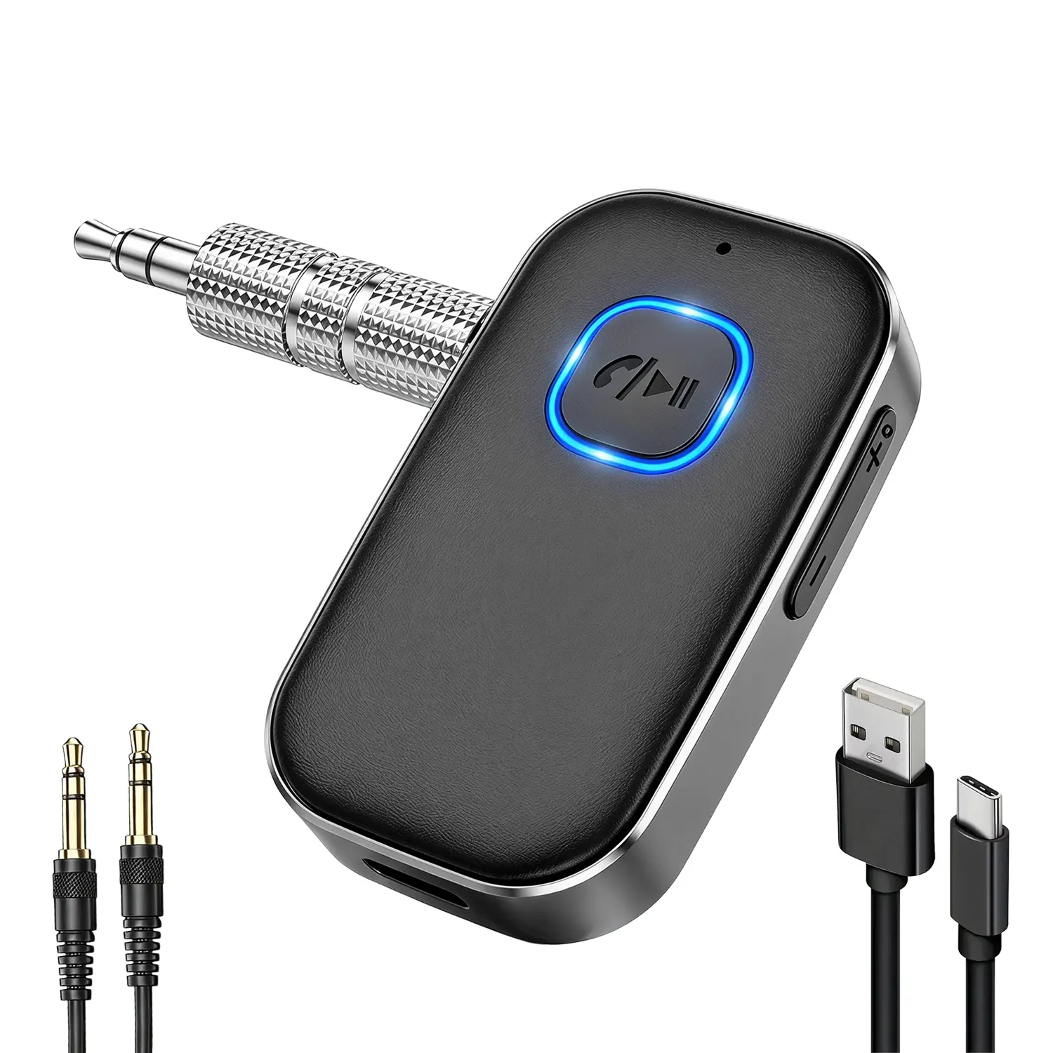 Car Bluetooth Receiver with Built-in Microphone, 3.5mm AUX Stereo Audio Adapter, Hands-Free Calls, Audio Streaming, Plug-and-Play Functionality