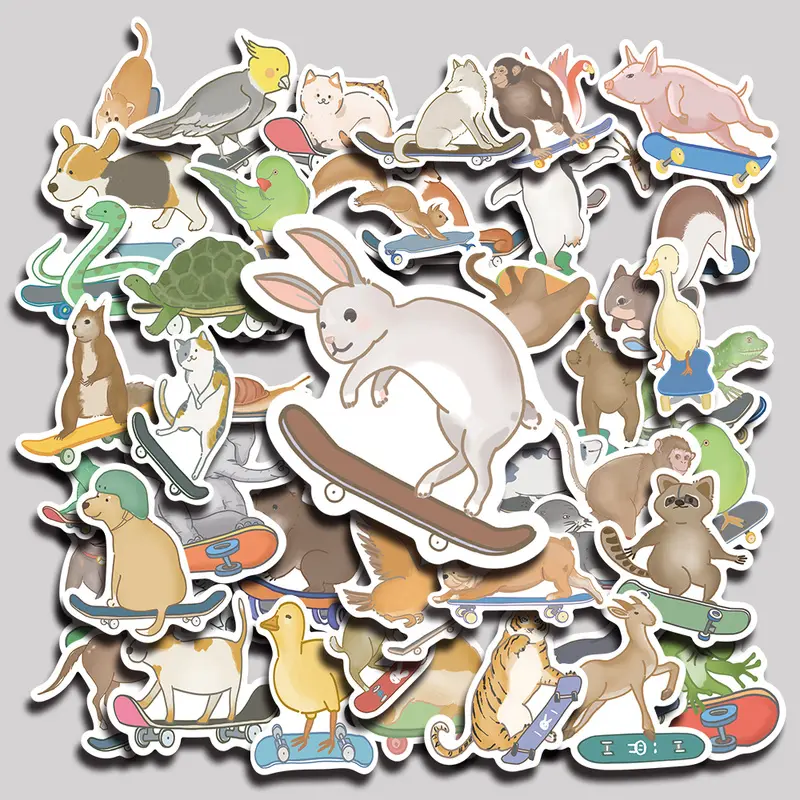 50PCS Skateboarding Animals Aesthetic Vinyl Stickers Pack for Laptop Water Bottle Phone Case Skateboard Journal Scrapbook DIY Decoration
