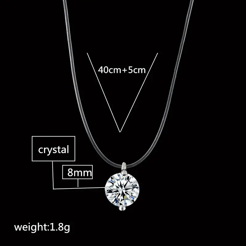 Pink Crystal Pendant Necklace, Mermaid's Tear 8mm Artificial Zircon in 6-Claw Setting on an Invisible Fish Line, Adjustable Collarbone Chain for Casual Wear, Crystal Necklaces, Daily Wear