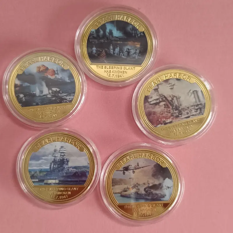 5pcs Pearl Harbor Air Raid War Coin Collection - Historical WWII Commemorative Medals Suitable for Collectors & History Buffs, Rare Memorabilia (4x4cm)