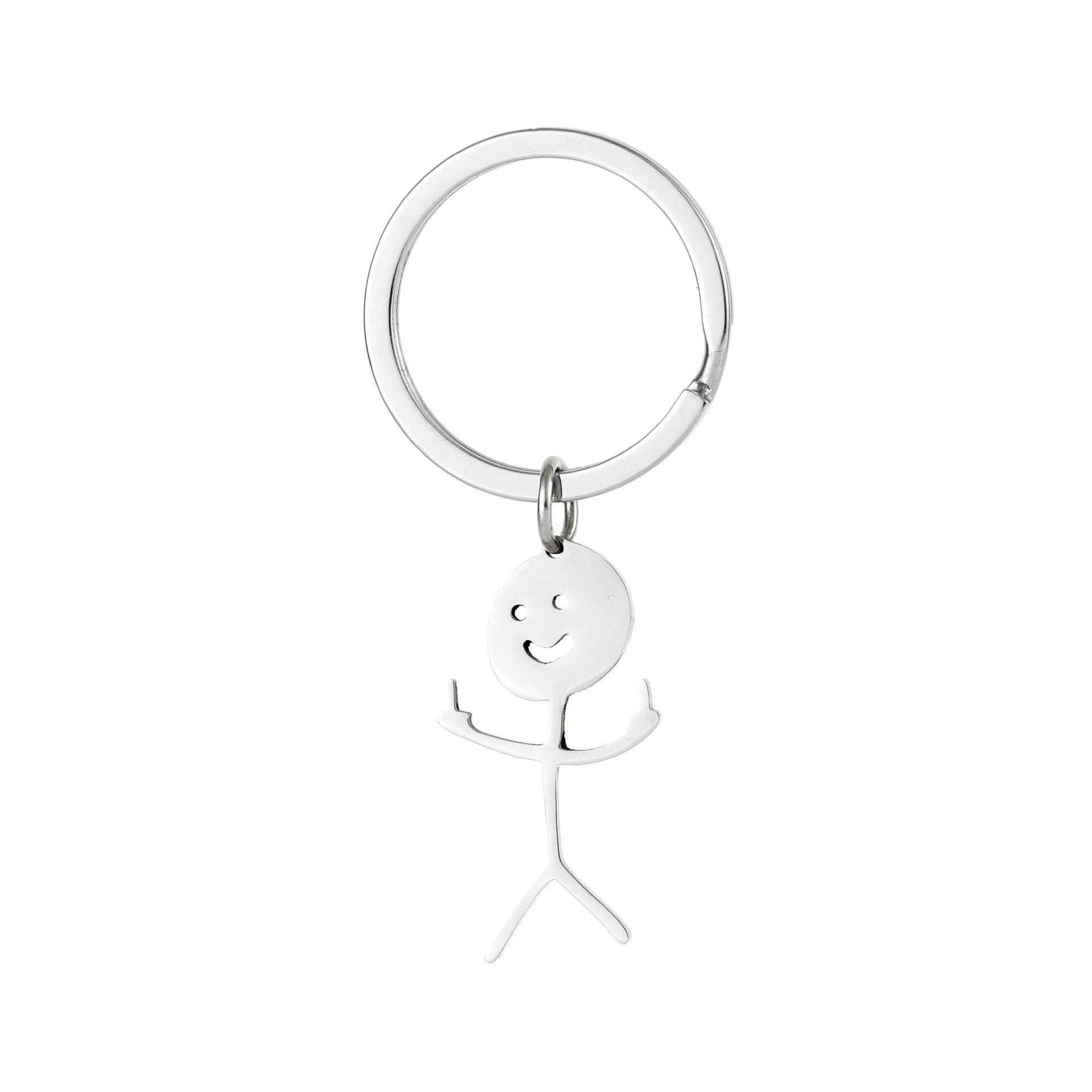 Funny Doodle Stick Figure Keychain, Cute Smiley Face Stainless Steel Charm, Minimalist Cartoon Bag Accessory for Kids & Adults