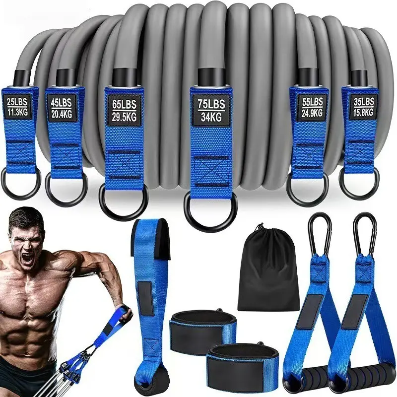6 Levels Stackable Resistance Bands Set Up to 360LBS Heavy Duty Gym Workout Tubes with Door Anchor Ankle Straps Foam Handles & Carry Bag High Intensity Exercise Bands for Bodybuilding Strength Training Crossfit Fitness for Men Portable Exercise Band