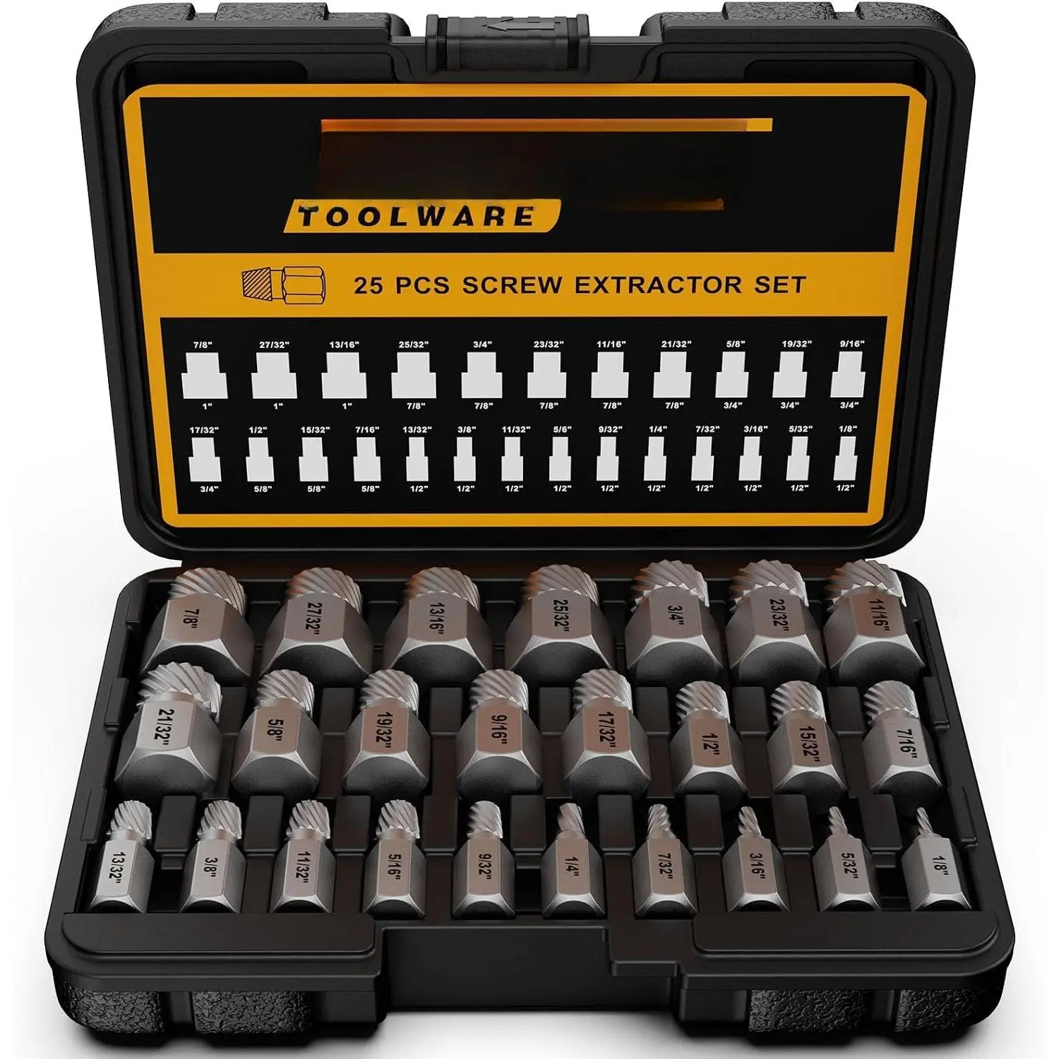 Screw Extractor Set, 25 count Easy Out Bolt Extractor Set, Multispline Screw and Hex , for Removing Broken Studs, , Screws, 1/8 Inch to 7/8 Inch in 1/32-Inch Increment, Tools Gifts for Men