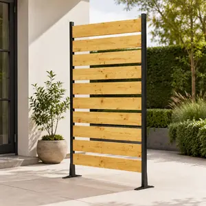 Rustic Cedar Wood Privacy Screen, 72.8"H x 38.6"W Freestanding Outdoor Fence Panel with Aluminum Frame for Patio, Deck, or Backyard Enclosure