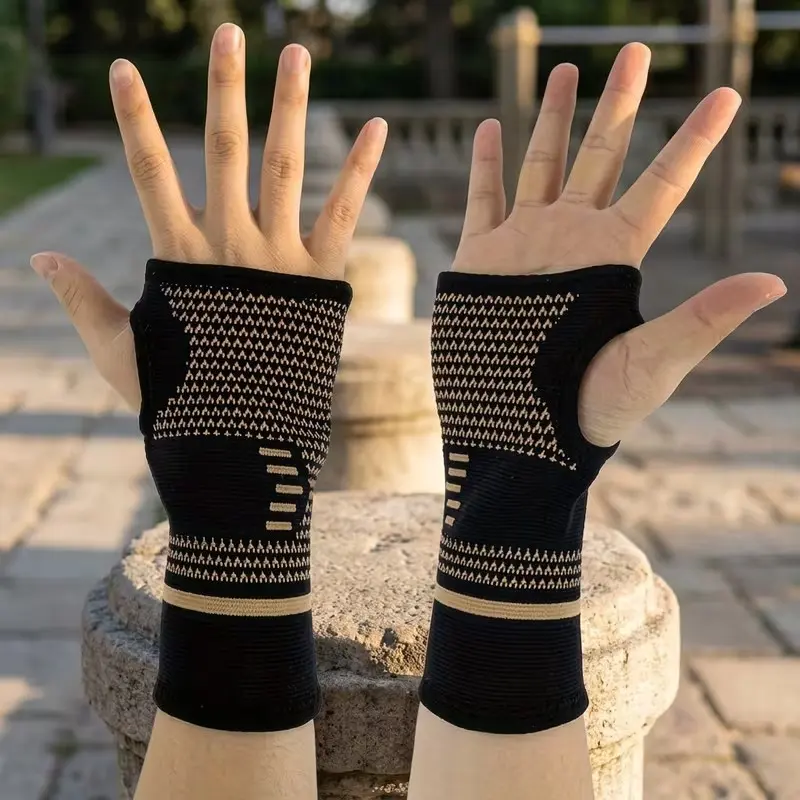 2 Pcs Copper Compression Palm Gloves, Unisex Fingerless Cut Gloves, Wrist Support Band, Hand Protection Gear, Comfortable Fit