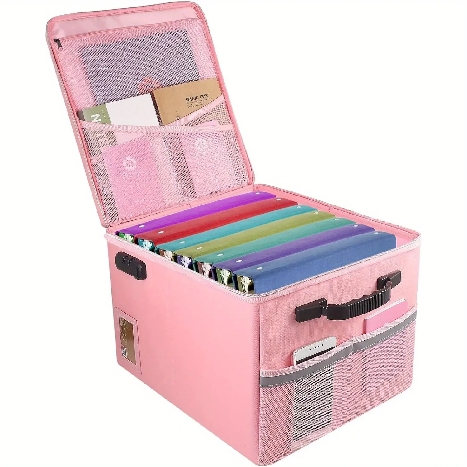 Fireproof File Box with Lock & Zipper Lid - Collapsible Portable Document Safe with Locking Mechanism, Fire-Resistant Storage Box Suitable for Hanging Letter/Legal Folders, Home Office Safe Box