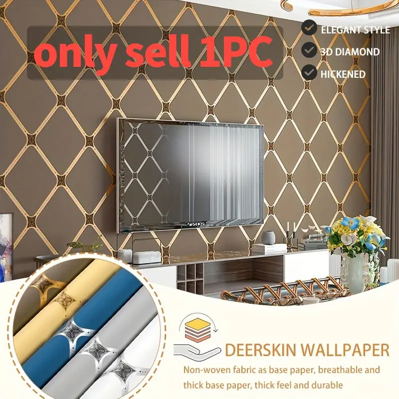One roll of modern minimalist geometric pattern suede non-woven wallpaper, non-self-adhesive (requires adhesive), thickened, breathable, durable, and can be cut to size; suitable for bedroom, living room, and TV background wall decoration.