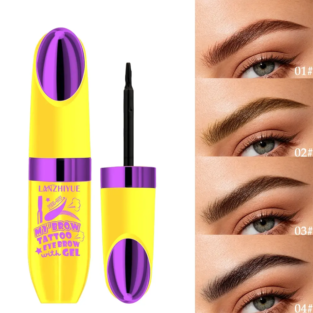 Peel Off Tattoo Eyebrow Gel, Eyebrow Tinted Cream, Semi Permanent Brow Tint Up to 5 Days Lasting, Waterproof Sweatproof Peel-off Eyebrow Cream for Natural Defined Brows, Brow Makeup Products, 4 Shades Available