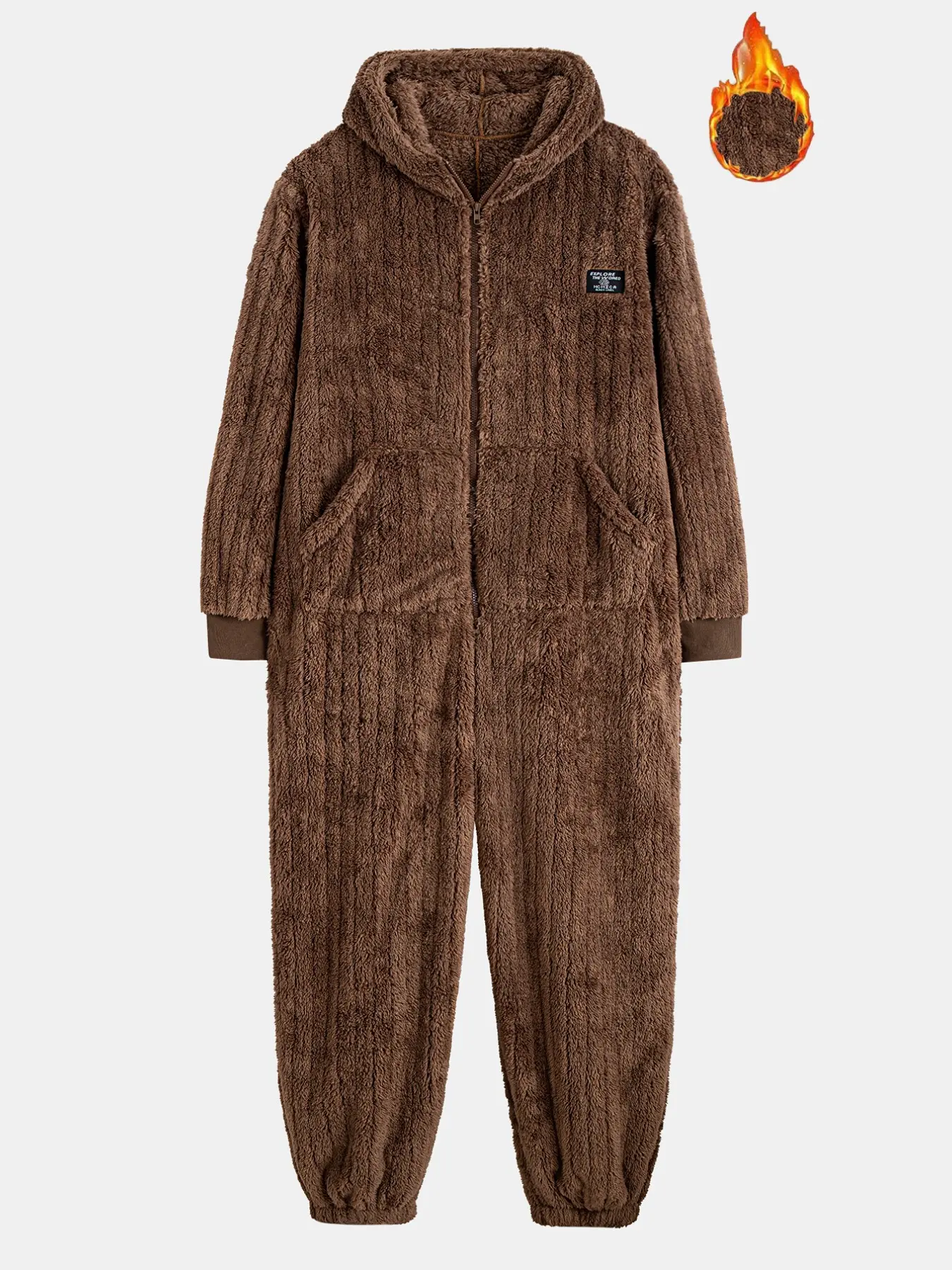Rendy Hooded Fluffy One-Piece Jumpsuit for Men, Full-Zip Warm Plush Onesie Pajamas, Comfortable Loungewear Sleepwear, Ideal for Home Rest