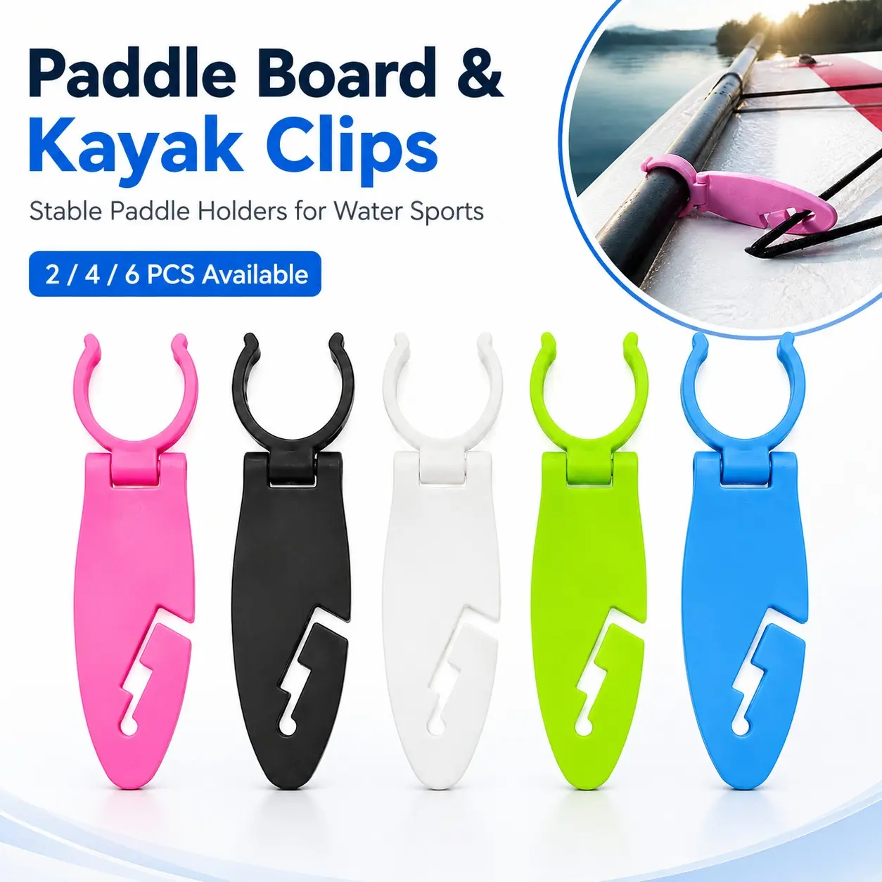 2/4/6PCS Paddle Board & Kayak Clips, Paddle Board Paddle Holder, Stable Paddle Holders for Kayaks Paddle Board Accessories, Universal Fixing Clamps, Easy Installation, for Paddle Boards, Kayaks, Canoes, Oars and Inflatable Boats, Outdoor Water Sports