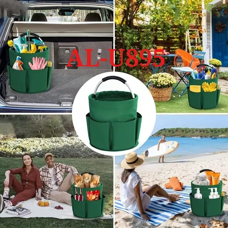 Foldable Picnic Storage Basket with Handle and Multiple Pockets, Ideal for Outdoor Travel, Multi-Use Organizer for Toiletries