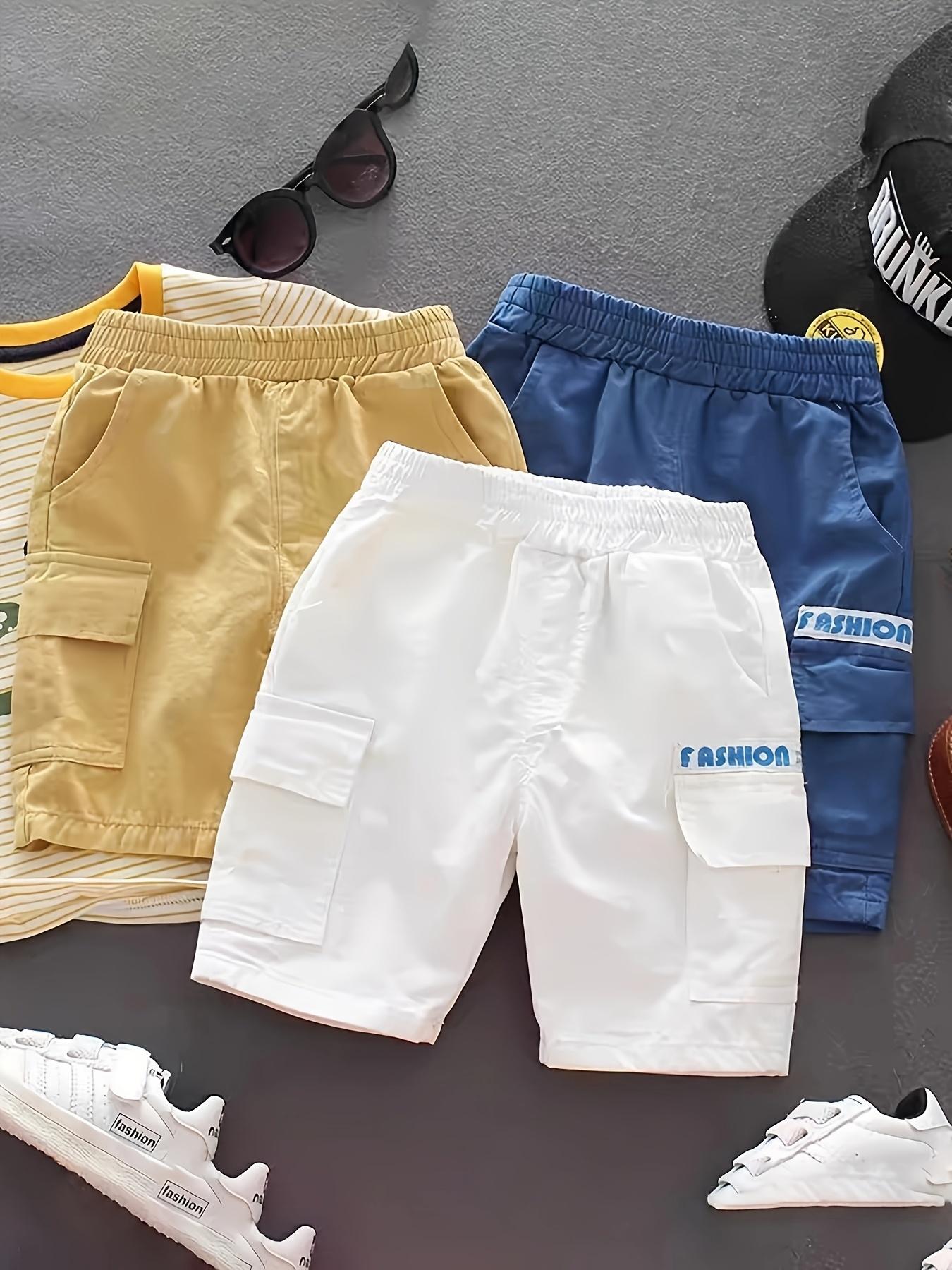 [Summer Shorts |   Thin] 3pcs Boys' Summer Shorts |   Knee-Length Cargo Pants, Thin and Trendy, Medium to Large Kids, New Summer Style, Perfect for Outdoor