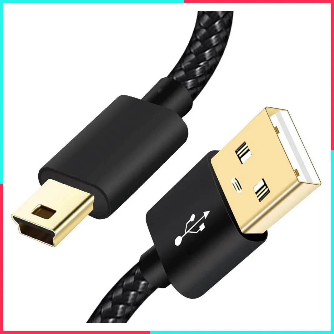 Mini USB Cable Braided 6ft Type A Male to Mini B Data Charging Cord for GoPro Hero 3+, PS3 Controller, MP3 Player, Dash Cam, Camera