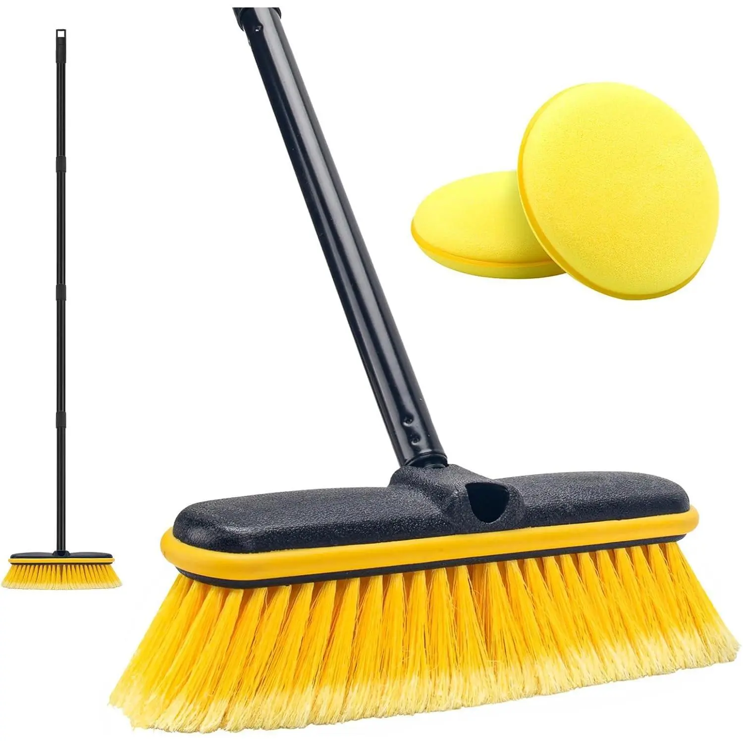 Wash Brush with Long Handle, 55''  Exterior Washing Supplies, Soft Bristle Scrub Broom for Solar Panel, Boat, RV, , Deck Cleaning, 2 Wax Applicator Pads Included