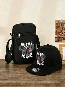 2pc Unisex Eagle Blood Claw Print Snap Cap and Crossbody Bag Set, Retro Punk Street Style, Adjustable Baseball Cap and Mini Zipper Shoulder Bag
