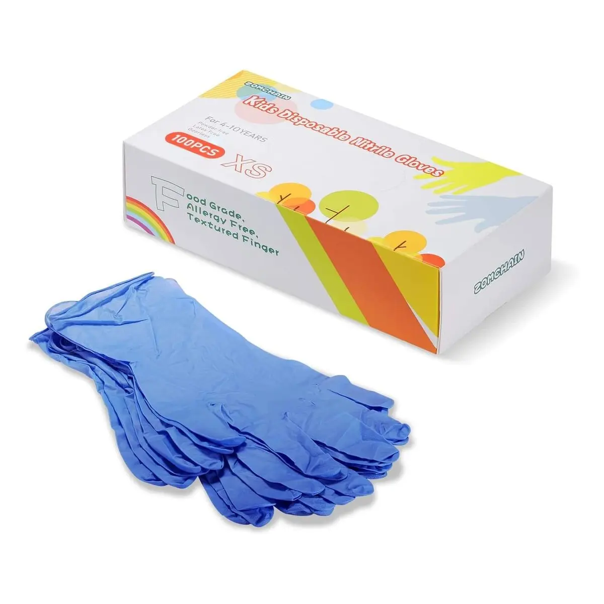Kids' Child-Size Disposable Durable Nitrile Cleaning Gloves - 100pcs, Latex-Free, Powder-Free, 4-10 Years, for Gardening, Lab Experiments, Tie Dye, Birthday, Ambidextrous Cleaning Gloves