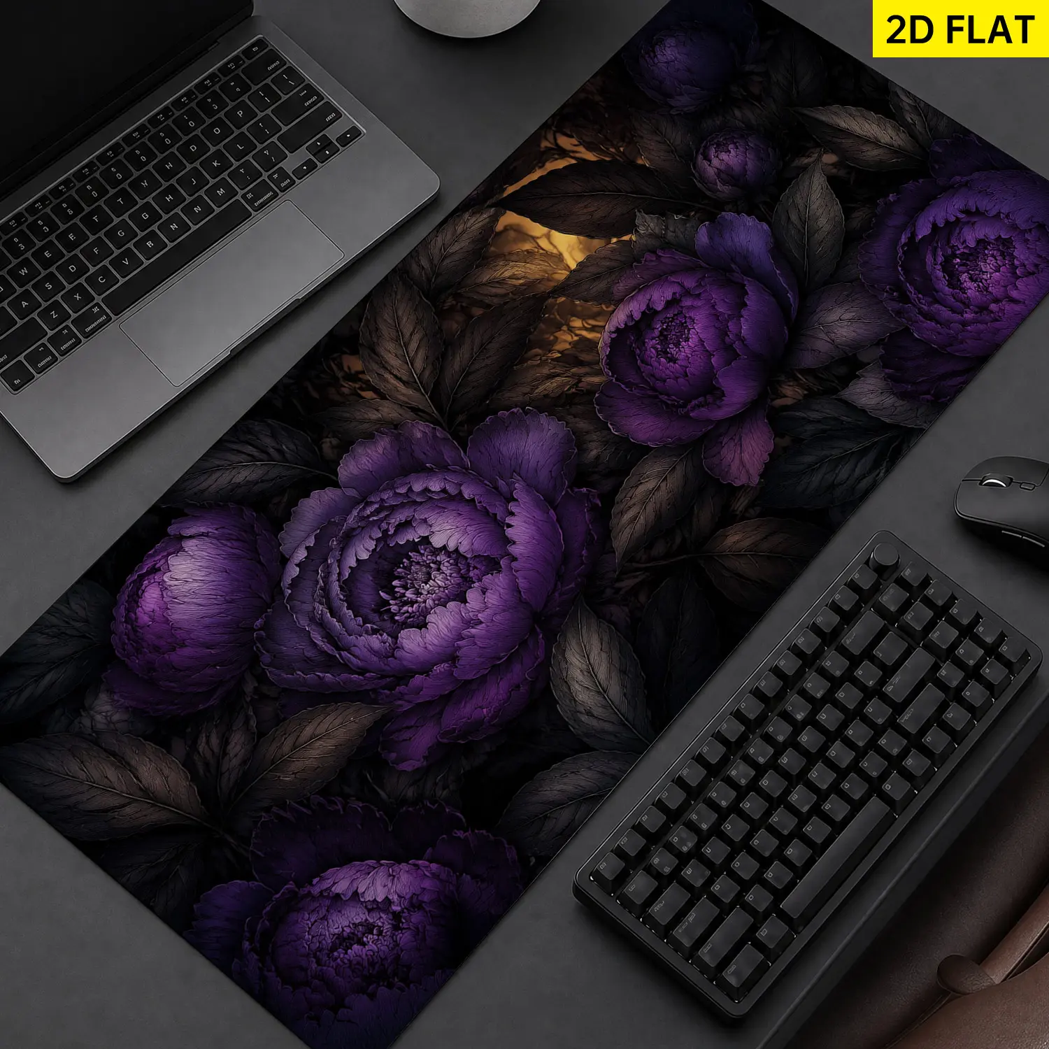 Extra Large dark purple peony floral Mouse Pad,Non Slip Rubber Pad,Desktop Decoration Drotection Pad,Washable,Lock Edge Multi Size,Premium Multipurpose Mousepad For Office,Study Room,Gift for Family and Friends