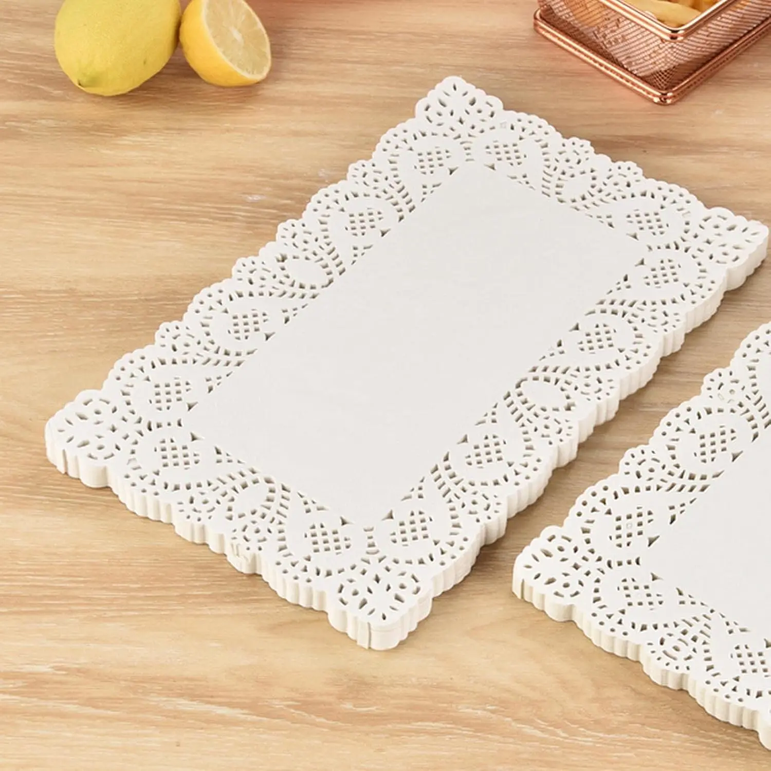 12x16 Inch Rectangle Paper Doilies White Lace Paper Placemats Disposable Greaseproof Doily for Party Decorations Dinner Party DIY Crafts Weddings (White, 100 Pack)