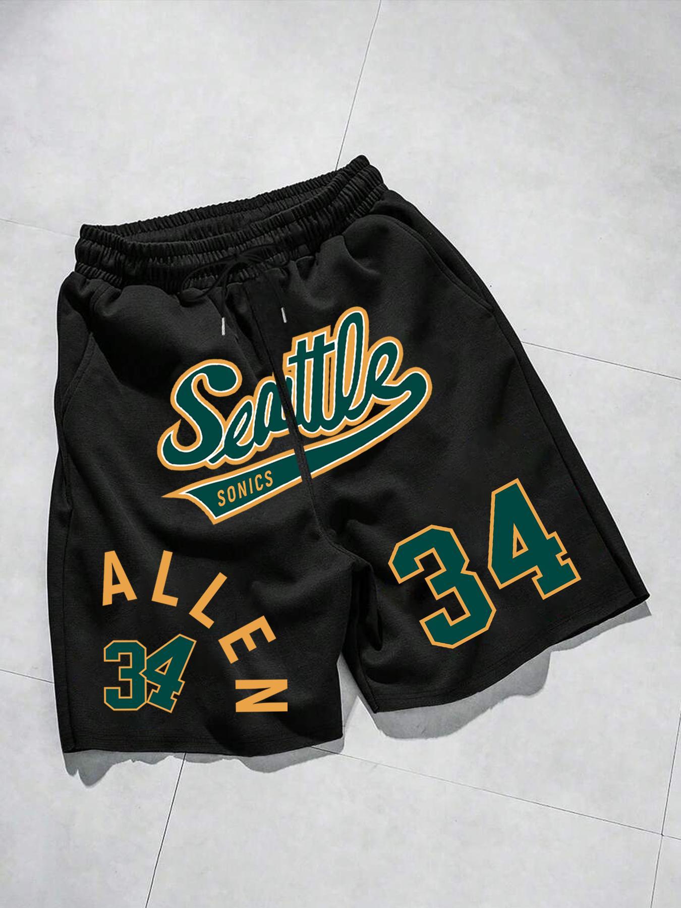 Men's Regular Fit Letter & Number Print Drawstring Waist Shorts, Casual Pocket Track Shorts for Sports Gym Workout Running, Fashion Men's Bottoms for Summer, Streetwear Sports Shorts, Athleisure Shorts, Athletic Shorts