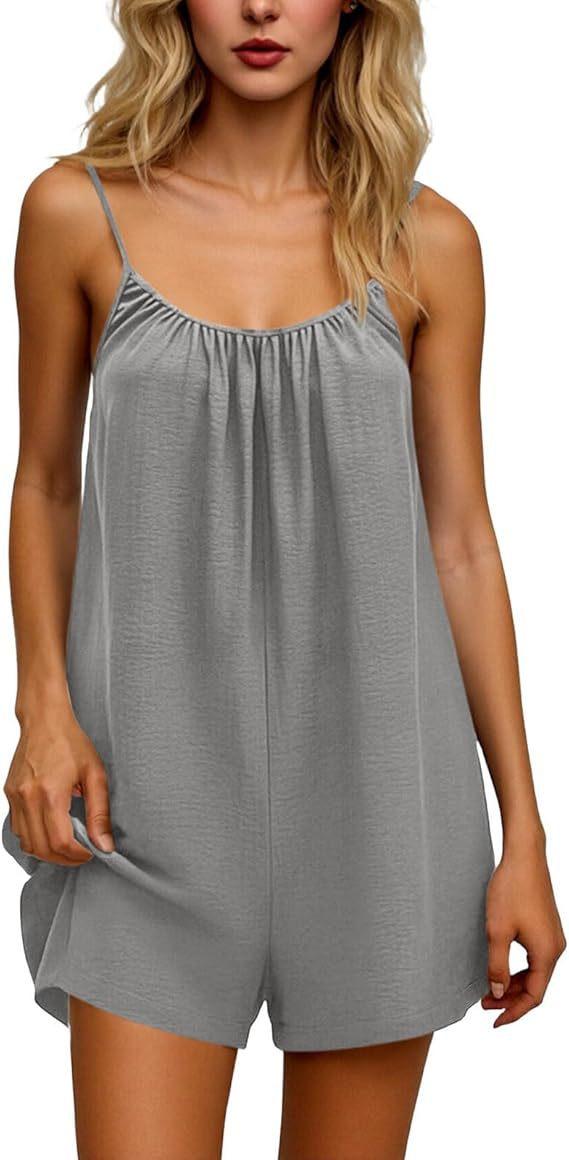 2026 New Women's One-Piece Pants Casual Sleeveless Tank Top Short Skirt Overalls with Narrow Straps and Pockets