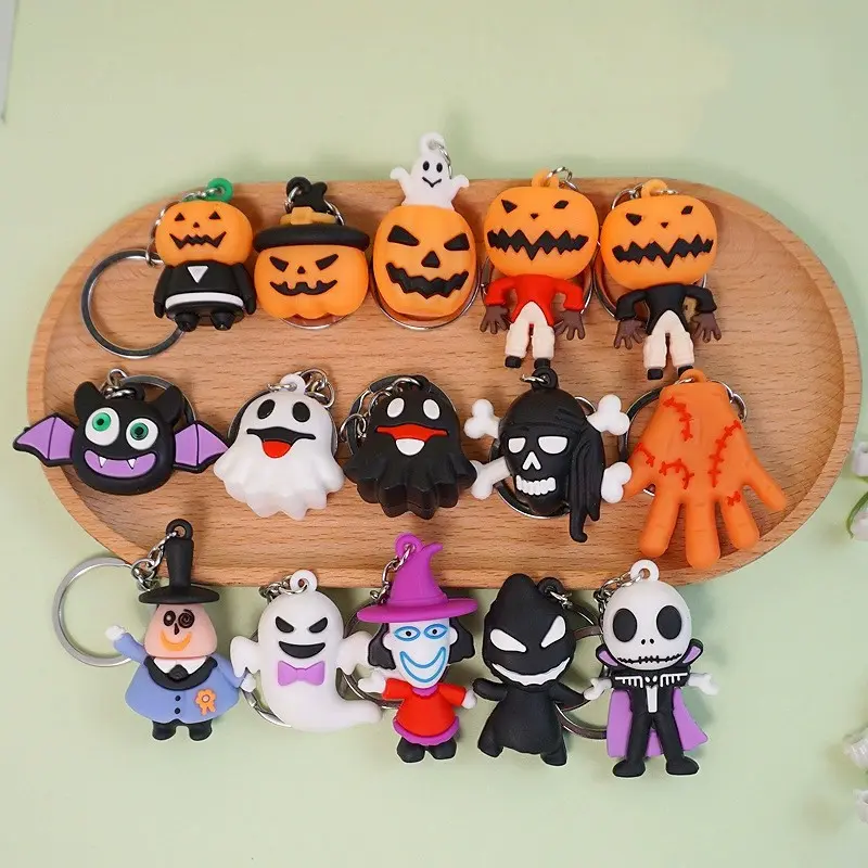 15pcs Halloween Keychains Set, Ghost Pumpkin Skull Reaper Designs, Cute Skeleton Head Keychain Gift Accessories, Fun Party Decorations