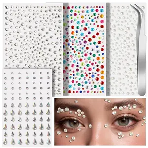4 Pcs Face Gems With Tweezers Self-Adhesive Face Gems and Pearls for Makeup, Sparkle Makeup, Festival Jewels for Halloween Rave Accessories Hair Gems, Rhinestone Stickers for Face, Eye, Makeup, Body
