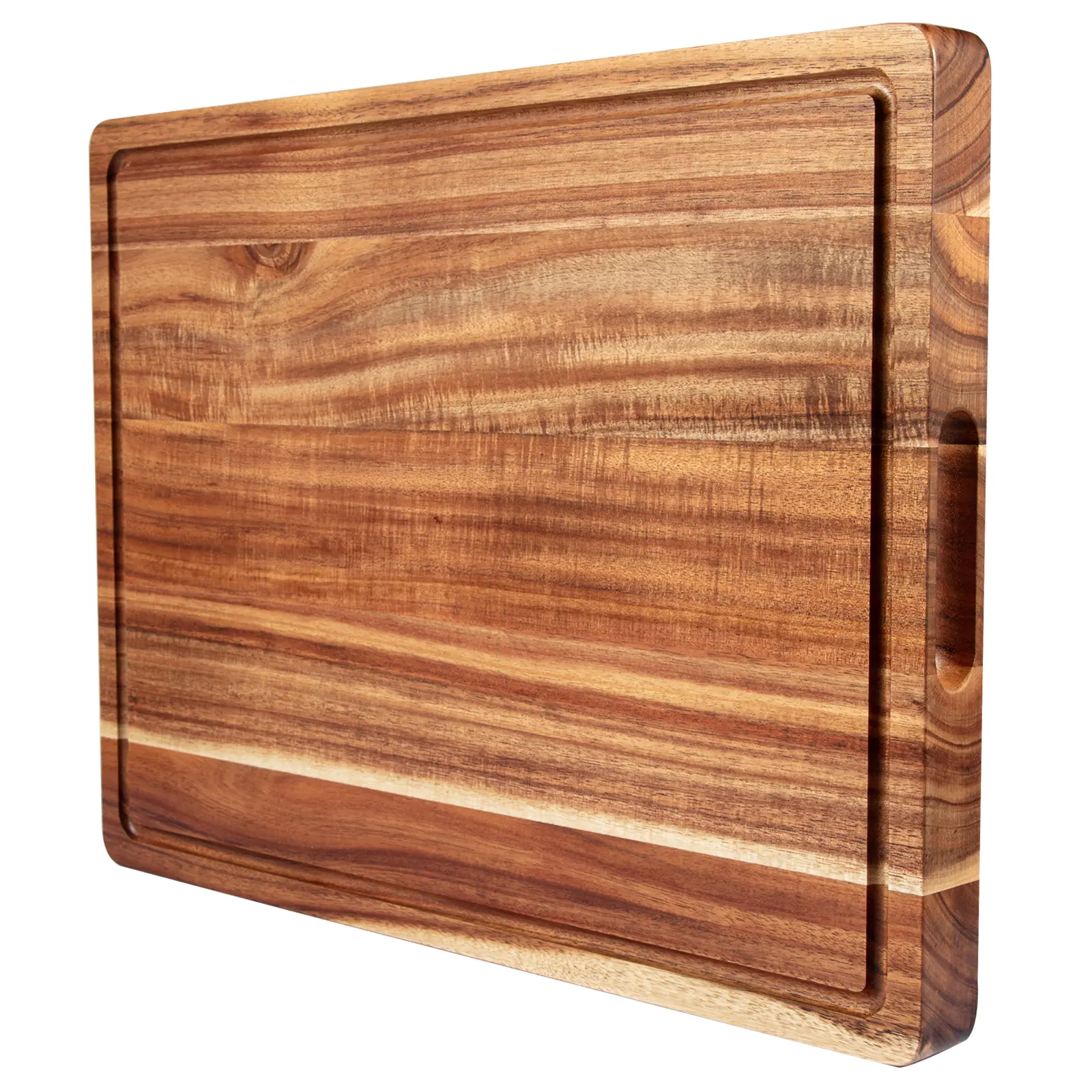 Acacia Wood Cutting Board for Kitchen, Extra Large Wooden Cutting Board, Butcher Block with Deep Juice Groove and Side Handle for Meat, Vegetables, Cheese
