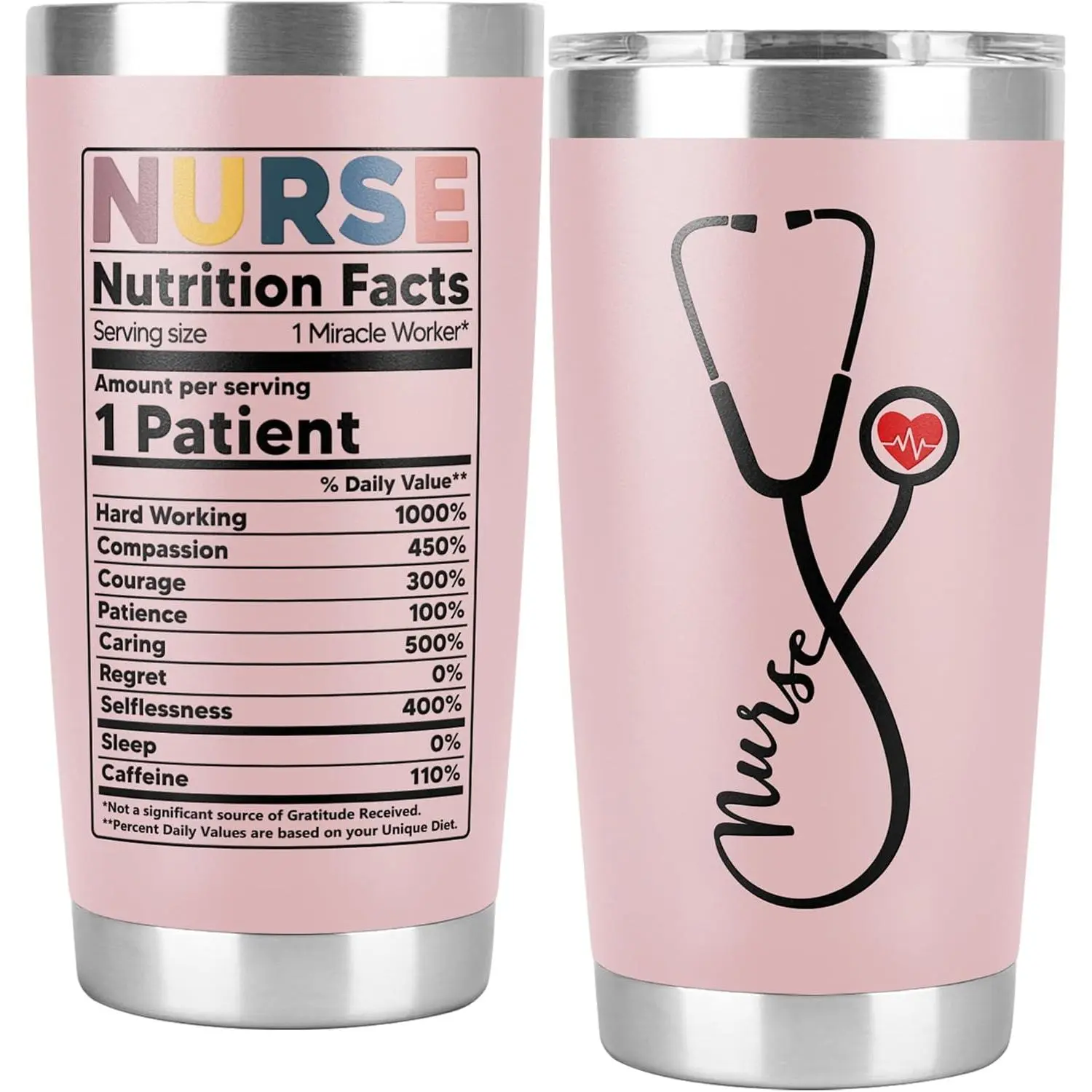 Nurse Nutrition Facts Tumbler, Funny Stethoscope Nurse Life Insulated Cup For Car, Perfect Coffee Tumbler For Hardworking RN Nurses, Relatable Nurse Gift For Nurse Week & Graduation