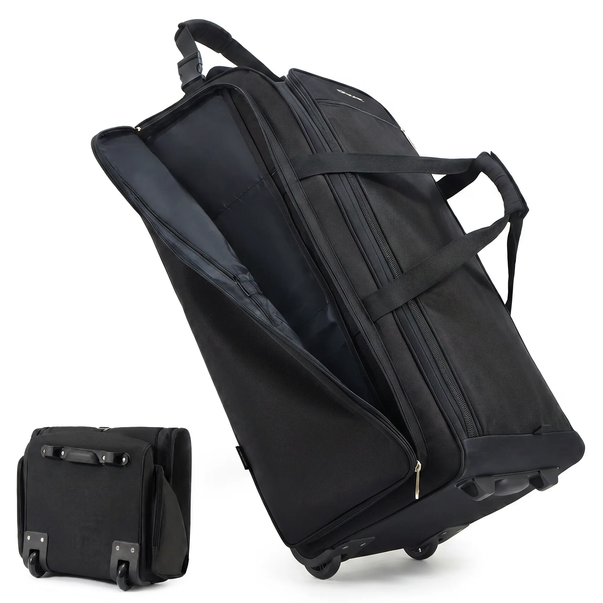 Fanwoli 120L Foldable Rolling Duffle Bag with Wheels, Self-Standing Travel Duffel, Heavy Duty Water Resistant Collapsible Luggage with Clean Isolation Pocket for Intimates & Kids, Family Travel