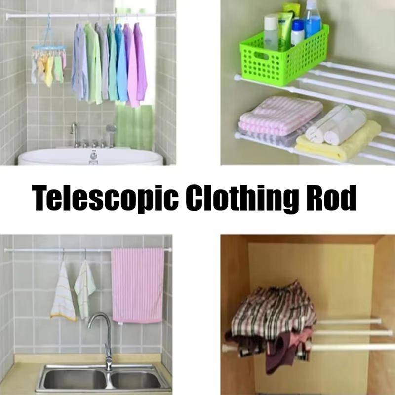 50-120cm Punch-free Telescopic Clothing Rod Extendable Stainless Steel Curtain Pole Easy Installation for DIY Space In Stock