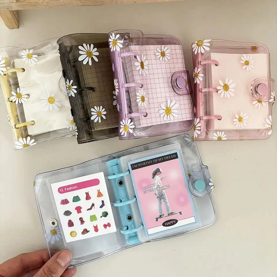1 Set 3 Holes Daisy Notebook, Loose Leaf Ring Pocket Memo Pad, With 60 Sheets Gird/Blank Papers, DIY Mini Junk Journal Handbook