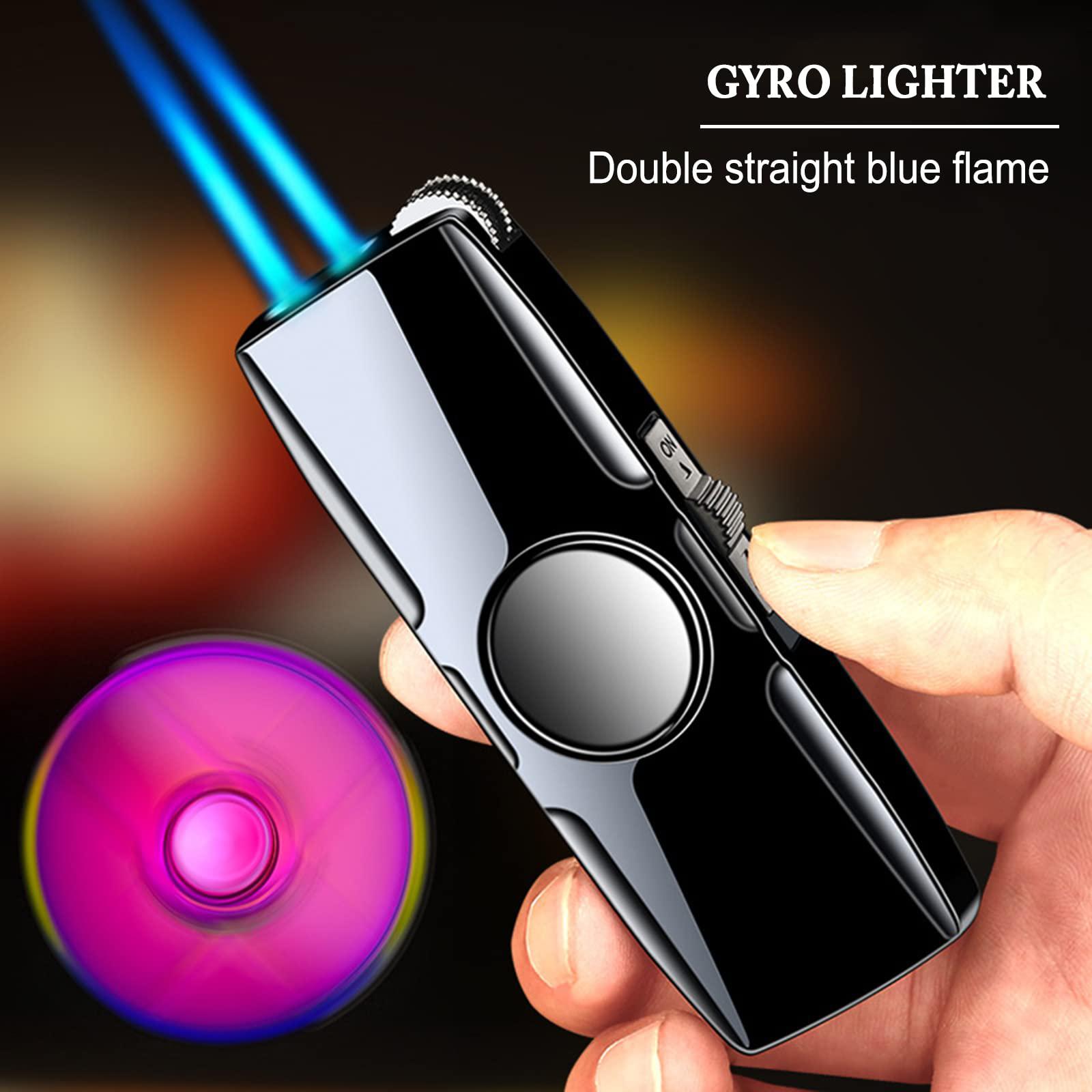 Cool Lighters, Creative Jet Dual Flame Windproof Lighters,Adjustable Flame Refillable Butane for Gifts Mens Lovers Kitchen (Butane Not Included)