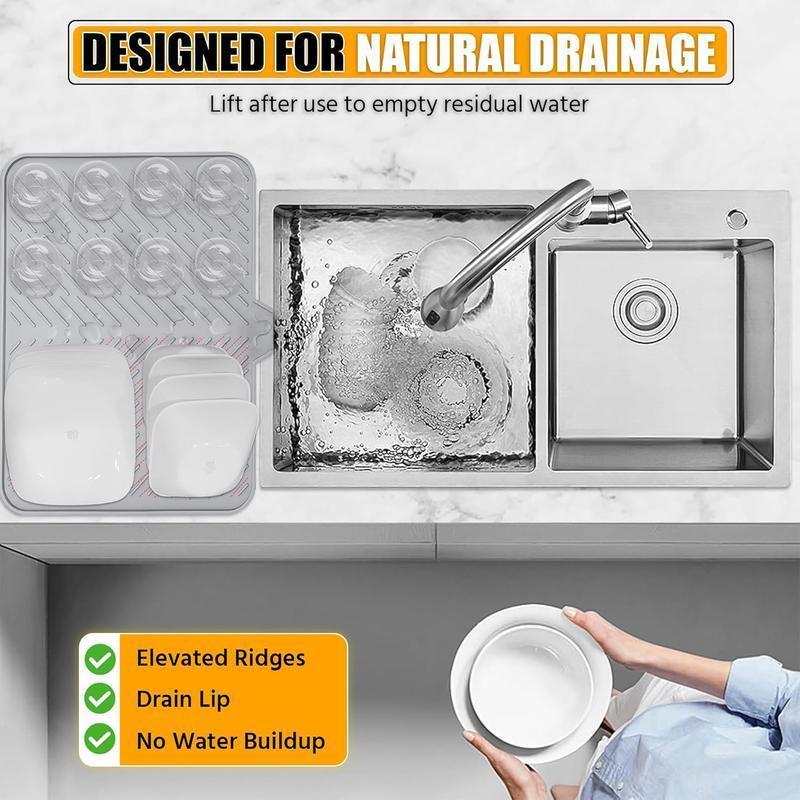 Silicone Large Size Dish Drying Mat with Built-in Drain Lip Dish Drainer Mats for Kitchen Counter Easy-Clean High Temperature Resistance Coaster, Perfect Gift for Valentine's Day Father's Day Mother's Day Anniversary Birthday