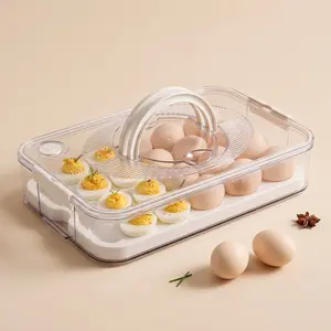 Deviled Egg Carrier with Lid, 1-Layer Stackable Plastic Deviled Egg Tray, Portable Egg Holder for Fridge Storage, Easter Party Serving Platter & Meal Prep Container