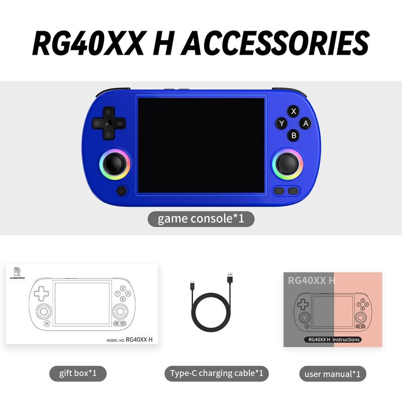 ANBERNIC RG40XX H 64GB handheld game console -4-inch IPS OCA screen, Linux 64 bit, 1.5GHz quad core CPU, 5G WiFi/Bluetooth 4.2, HDMI TV output, 5000+pre installed retro games, 3200mAh 6H battery, RGB lights and vibration