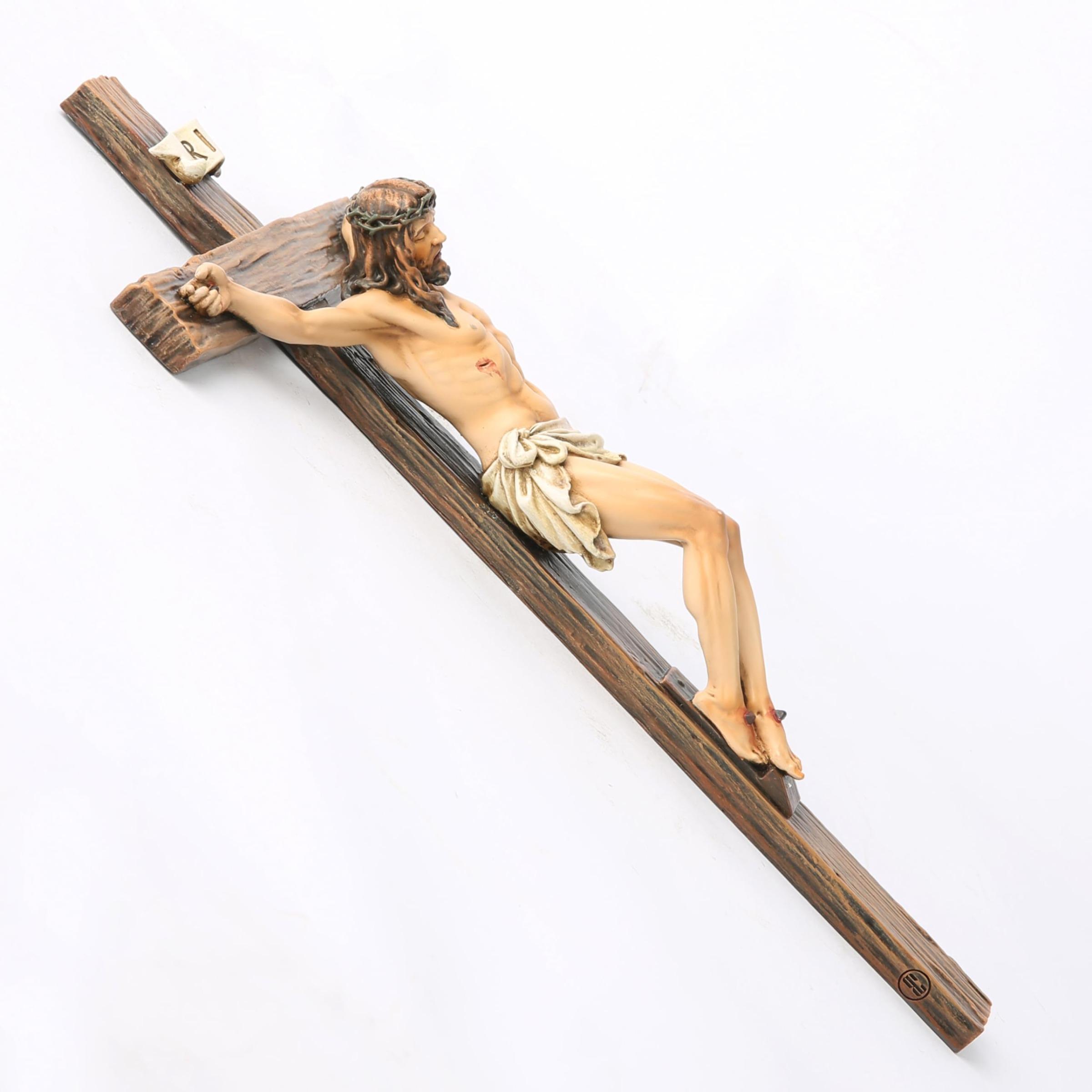 Catholic Crucifix Wall Cross 9.65"H Renaissance Sculpture Handmade Inspirational Home Décor Religious Devout Gift Artistic Detailing Ornaments Decor