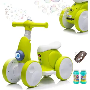 6V Electric Baby Balance Bike with Bubble Machine,4 in 1 Toddler Balance Bike w/Remote Control  1 Year Old Boys Girls Kids Bubble Bike Ride on Toys w/Powered Motor,Music,LED Lights (Cyan)