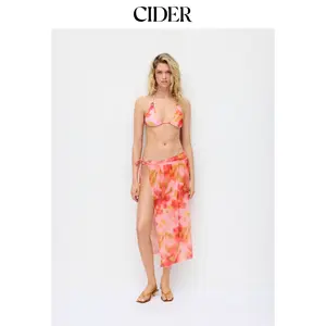 Cider Halter Tie Dye Tie Side Bikini Three Piece Swimsuit with Ring Detail