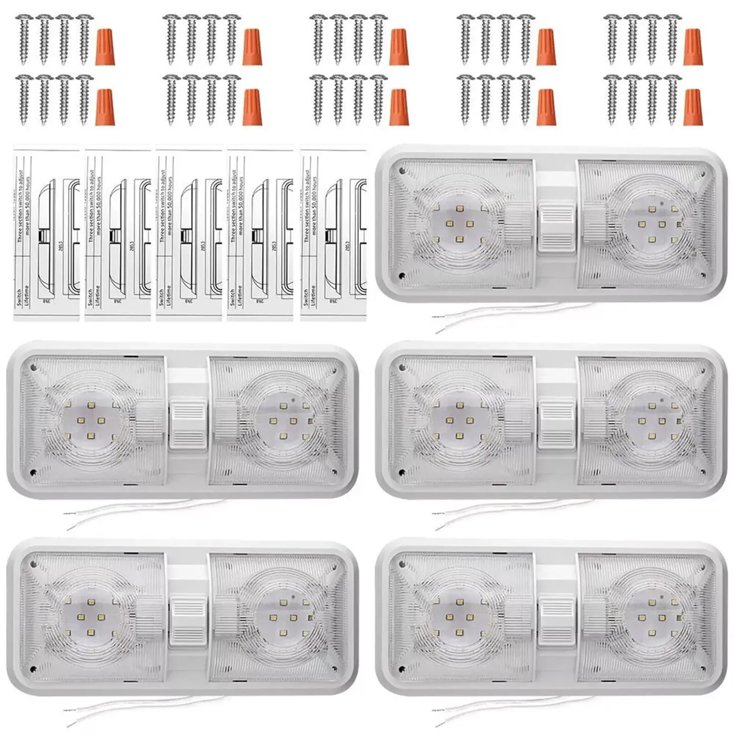 MYIYAE 5pcs 12V LED Ceiling Dome Light with Switch for RVs, Trailers, Boats - Tools & Hardware Cordless Tool Accessory Natural White Interior Light