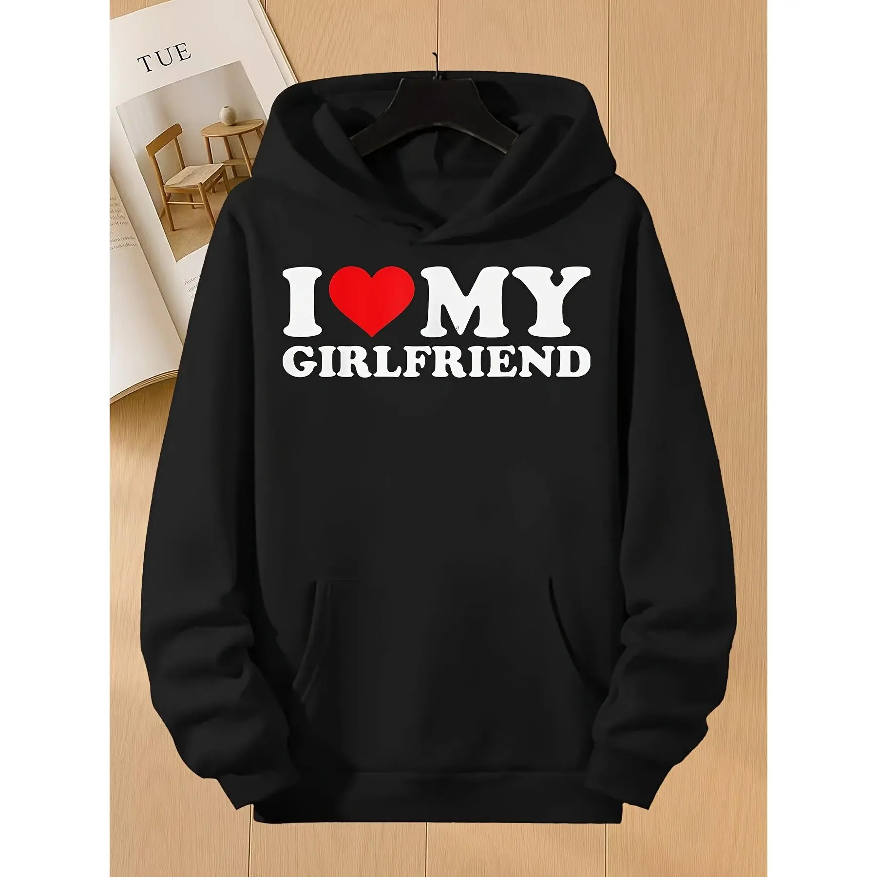 Matching Couple's I Love My Girlfriend Sweatshirt- Super Soft Black with Red Heart Design, Machine Washable Unisex Pullover for Boyfriend Girlfriend, Casual Matching Outfits