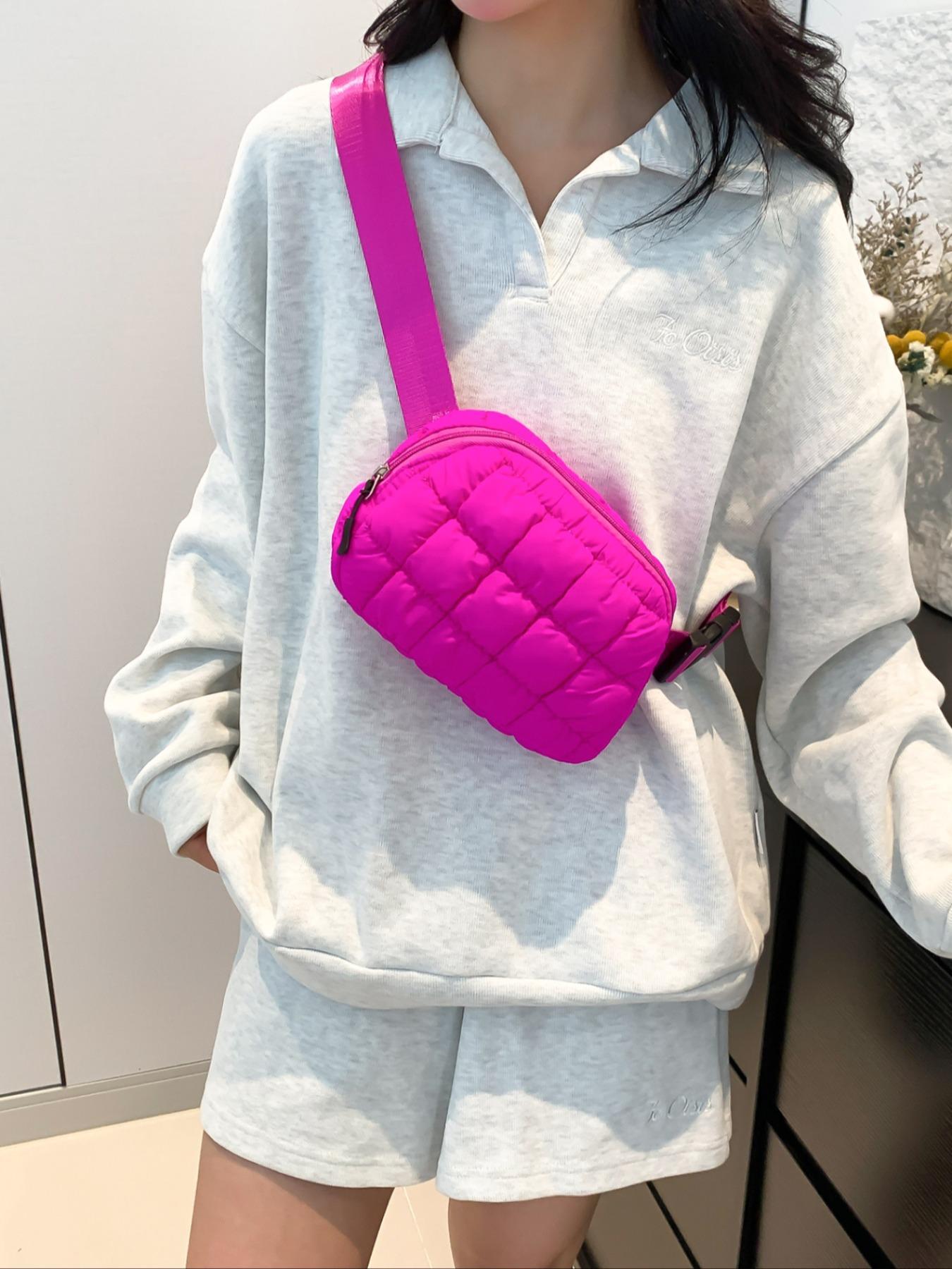 Women's Solid Color Quilted Puffer Chest Bag, Fashionable Soft Sling Bag with Adjustable Bag Strap, Casual Mini Bag for Exercise, Running, Travel, Hiking
