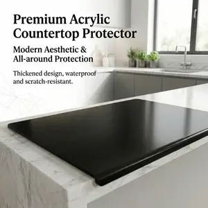 Black Thick Acrylic Countertop Protector Mat With Lip Edge, Waterproof Scratch Resistant Kitchen Worktop Protective Cover