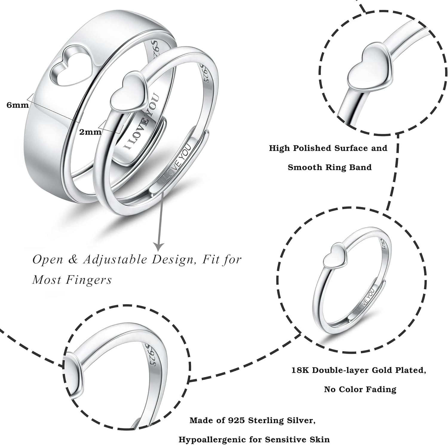 MILACOLATO Matching Rings for Couples 925 Sterling Silver Matching Heart Promise Rings I Love You Engagement Wedding Ring Sets for Him and Her Adjustable Butterfly Matching Rings Valentines Day Gifts SpringStatements MILACOLATO Matching Rings for Couples 925 Sterling Silver Matching Heart Promise Rings I Love You Engagement Wedding Ring Sets for Him and Her Adjustable Butterfly Matching Rings Valentines Day Gifts SpringStatements