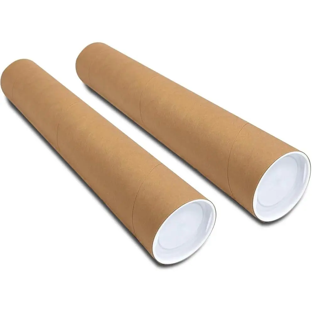 2 Pack Mailing Tubes with Plastic Caps, Size 4"x36" Durable Kraft Paper Tube for Secure Transport and Versatile Poster Storage