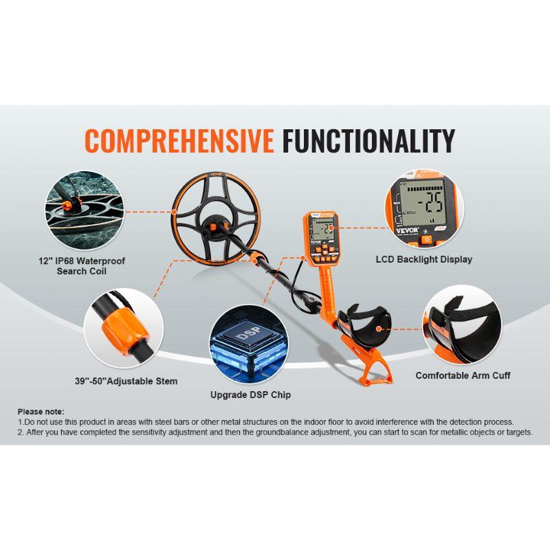 VEVOR Waterproof Metal Detector, 12 Coil, Professional Rechargeable Gold Detector, 39-50 in Adjustable with LCD 7 Modes Advanced DSP Chip Bluetooth Headset, IP68 for Detecting Gold Treasure Hunting VEVOR Waterproof Metal Detector, 12 Coil, Professional Rechargeable Gold Detector, 39-50 in Adjustable with LCD 7 Modes Advanced DSP Chip Bluetooth Headset, IP68 for Detecting Gold Treasure Hunting